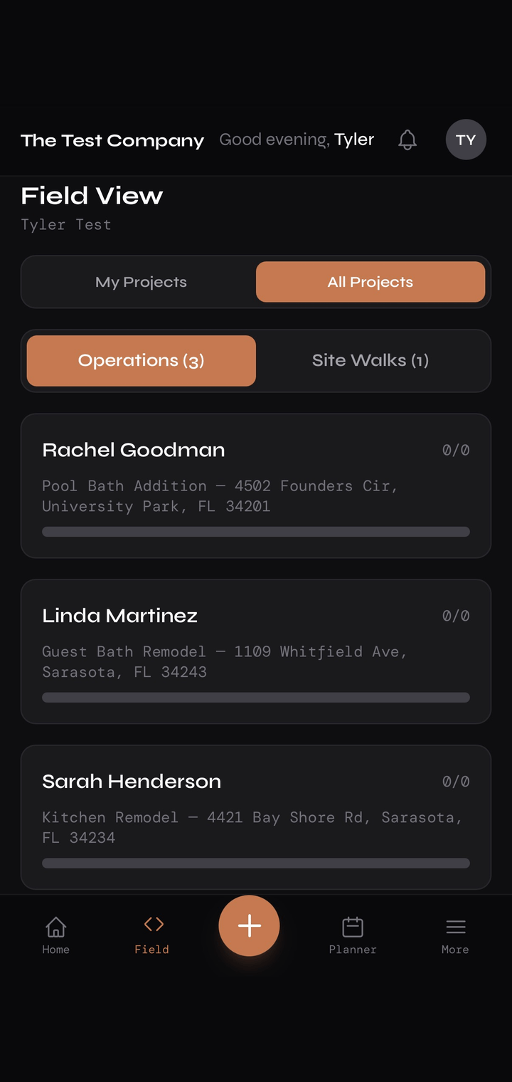 Field task list with check-off and time log
