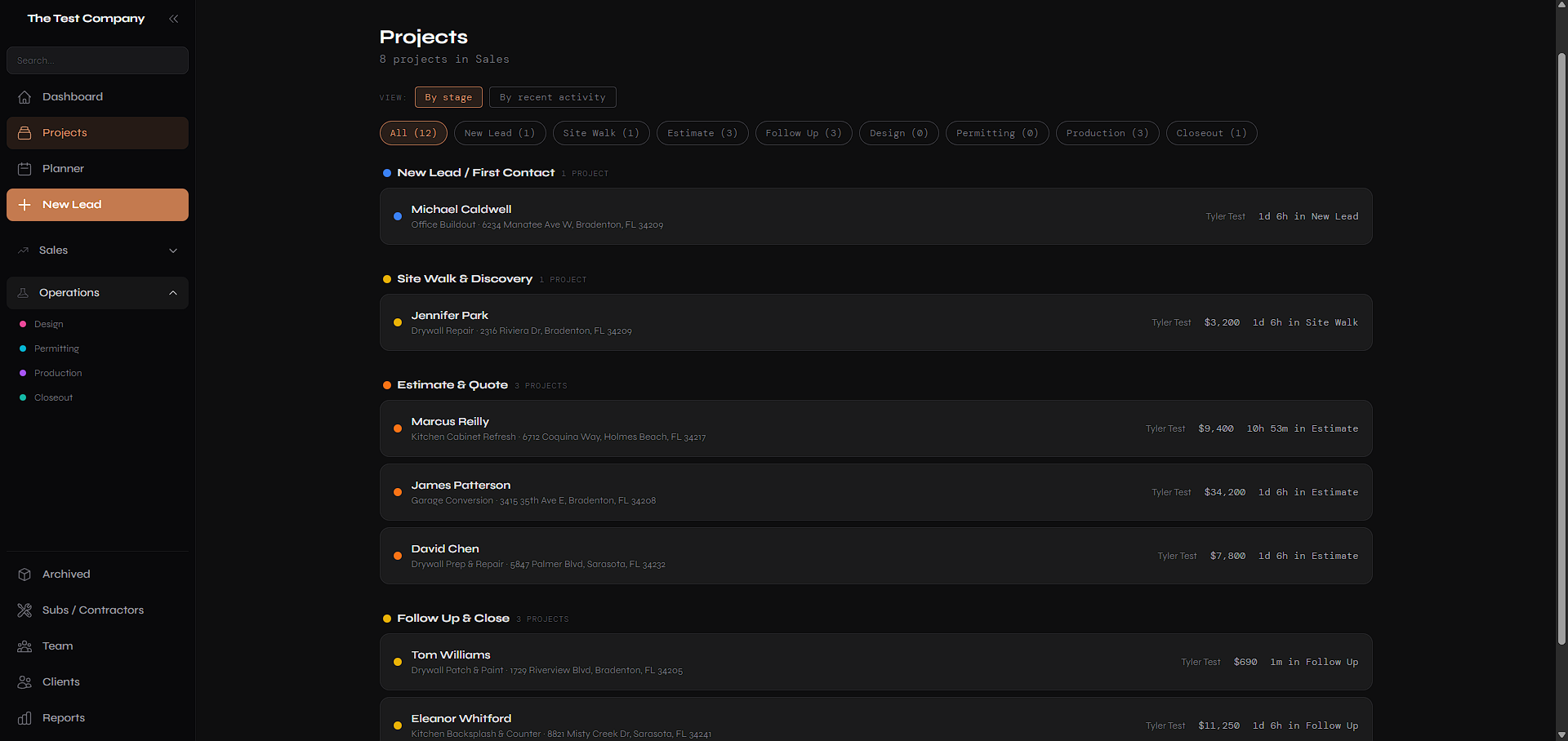 Project task list with auto-assignment by trade